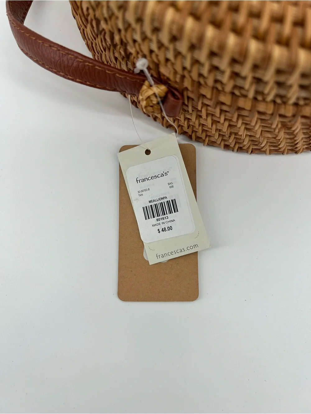 Francesca's Collections Round Woven Crossbody in Brown with Multicolor Mandala - Picture 4 of 8